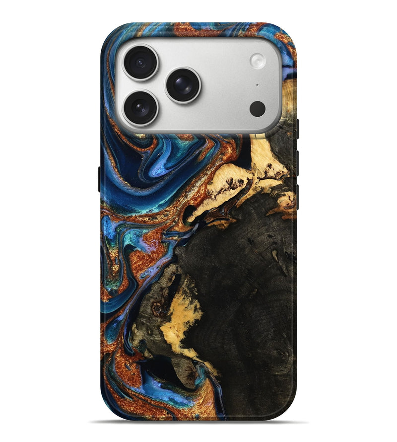 iPhone 17 Pro Max Wood Live Edge Phone Case - Alize (Teal & Gold, 787020)
