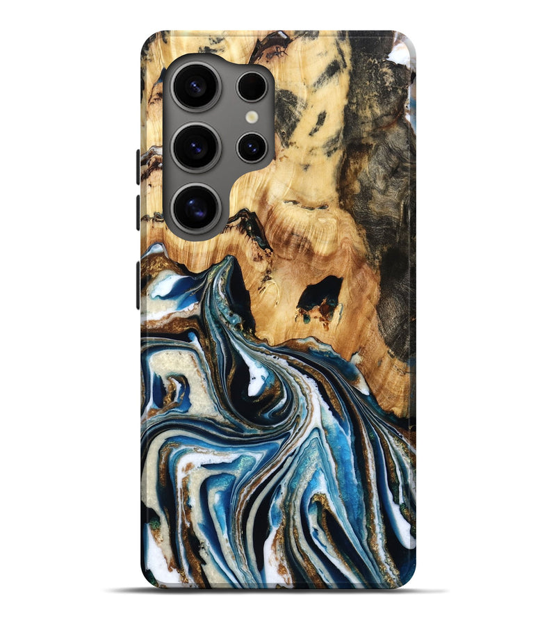Galaxy S25 Ultra Wood Live Edge Phone Case - Bobby (Teal & Gold, 787025)
