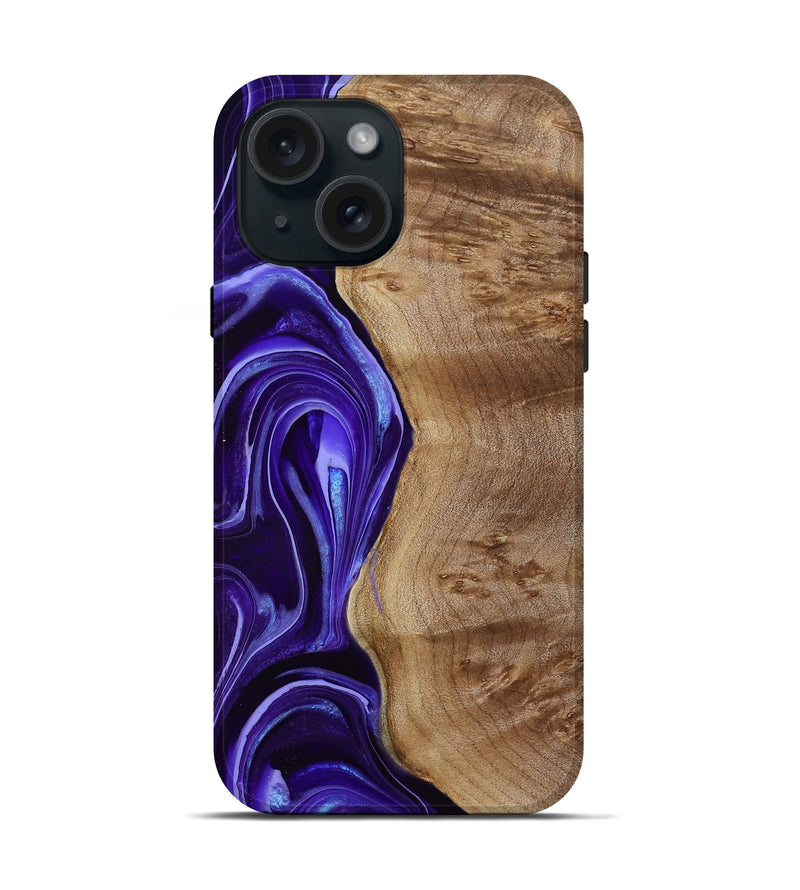 iPhone 15 Wood Live Edge Phone Case - Henley (Purple, 787308)