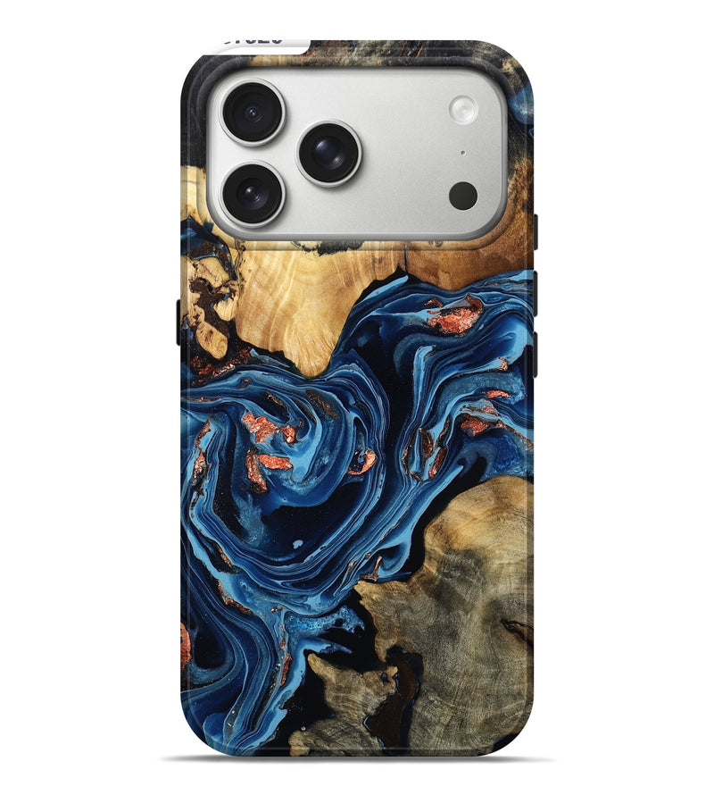 iPhone 17 Pro Max Wood Live Edge Phone Case - Lilyana (Teal & Gold, 787329)