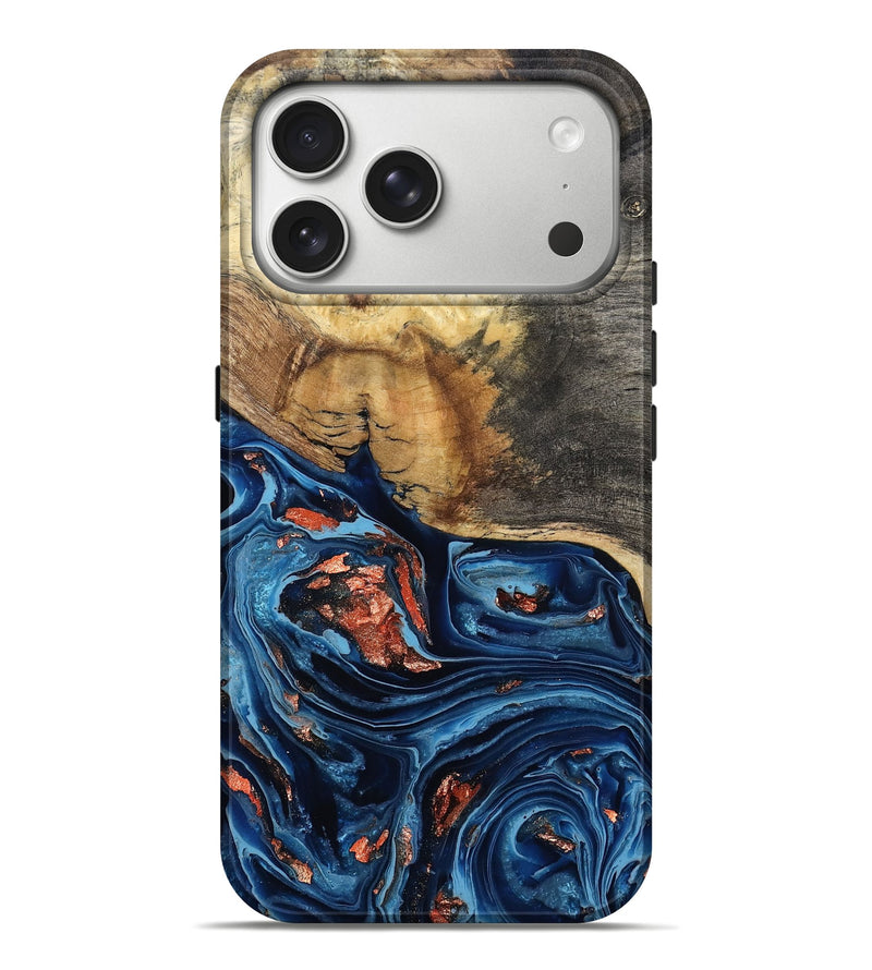 iPhone 17 Pro Max Wood Live Edge Phone Case - Hali (Teal & Gold, 787330)