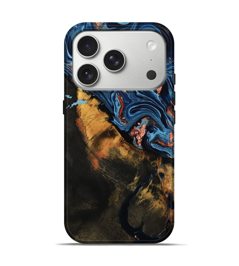 iPhone 17 Pro Wood Live Edge Phone Case - Marc (Teal & Gold, 787338)