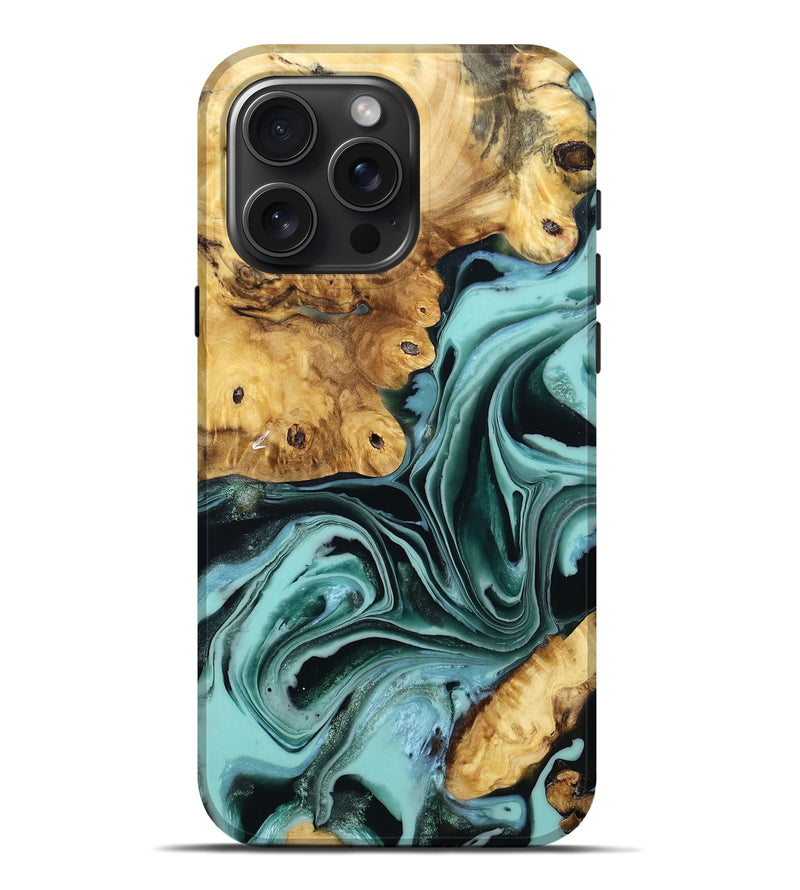 iPhone 16 Pro Max Wood Live Edge Phone Case - Albert (Green, 787345)