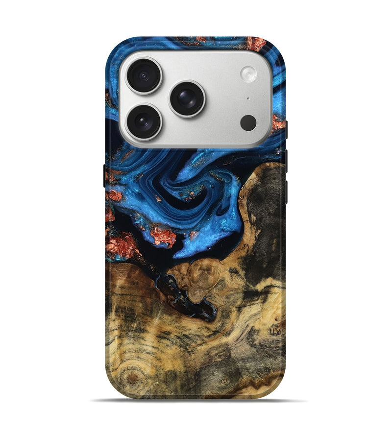 iPhone 17 Pro Wood Live Edge Phone Case - Allen (Teal & Gold, 787350)