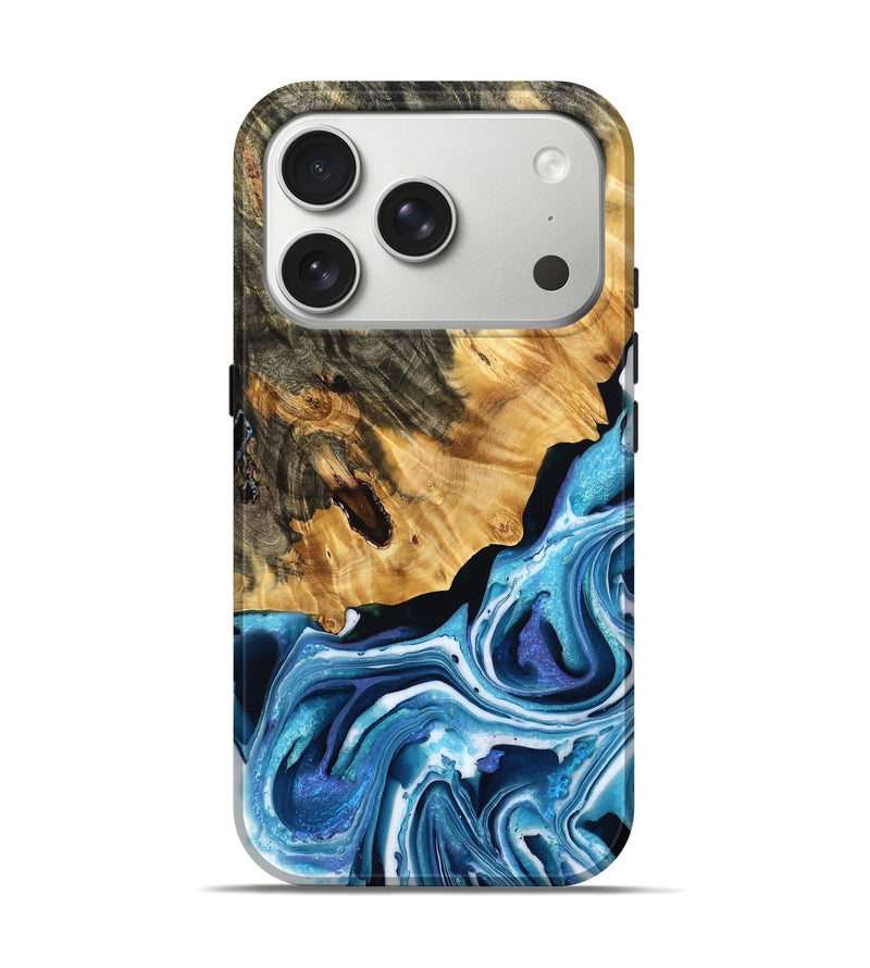 iPhone 17 Pro Wood Live Edge Phone Case - Ettie (Blue, 787369)