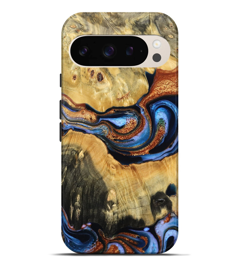 Pixel 9 Pro XL Wood Live Edge Phone Case - Jasmin (Teal & Gold, 787382)