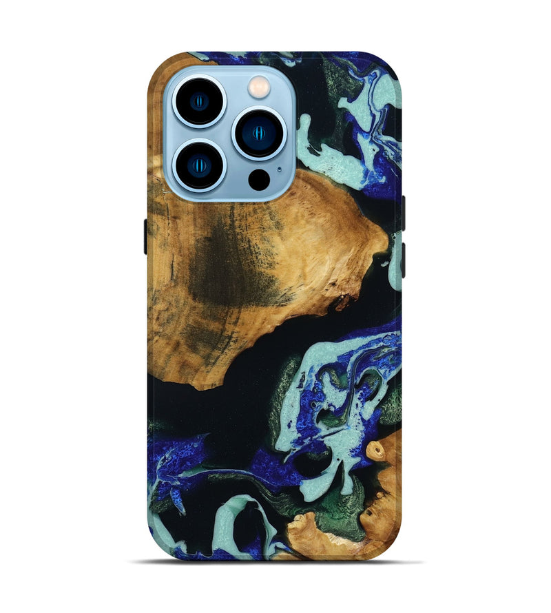 iPhone 14 Pro Wood Live Edge Phone Case - Lilith (Blue, 787388)