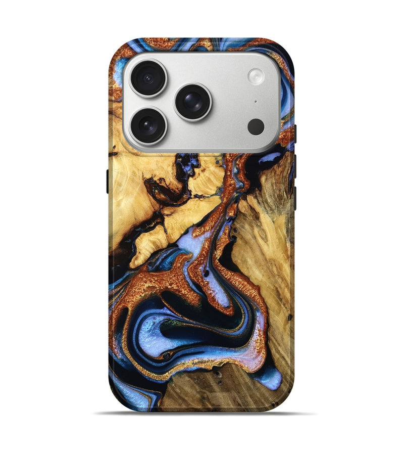 iPhone 17 Pro Wood Live Edge Phone Case - Leeann (Teal & Gold, 787727)