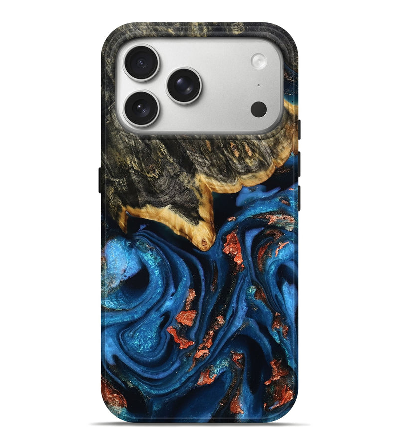 iPhone 17 Pro Max Wood Live Edge Phone Case - Kamden (Teal & Gold, 787736)