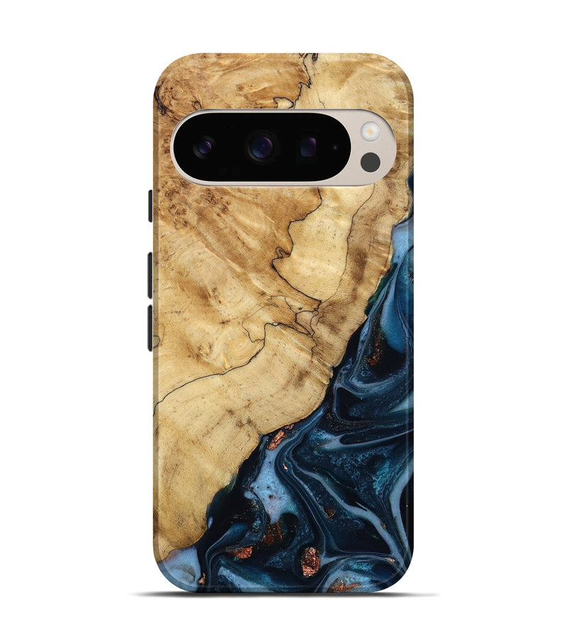 Pixel 10 Pro Wood Live Edge Phone Case - Fisher (Teal & Gold, 787752)
