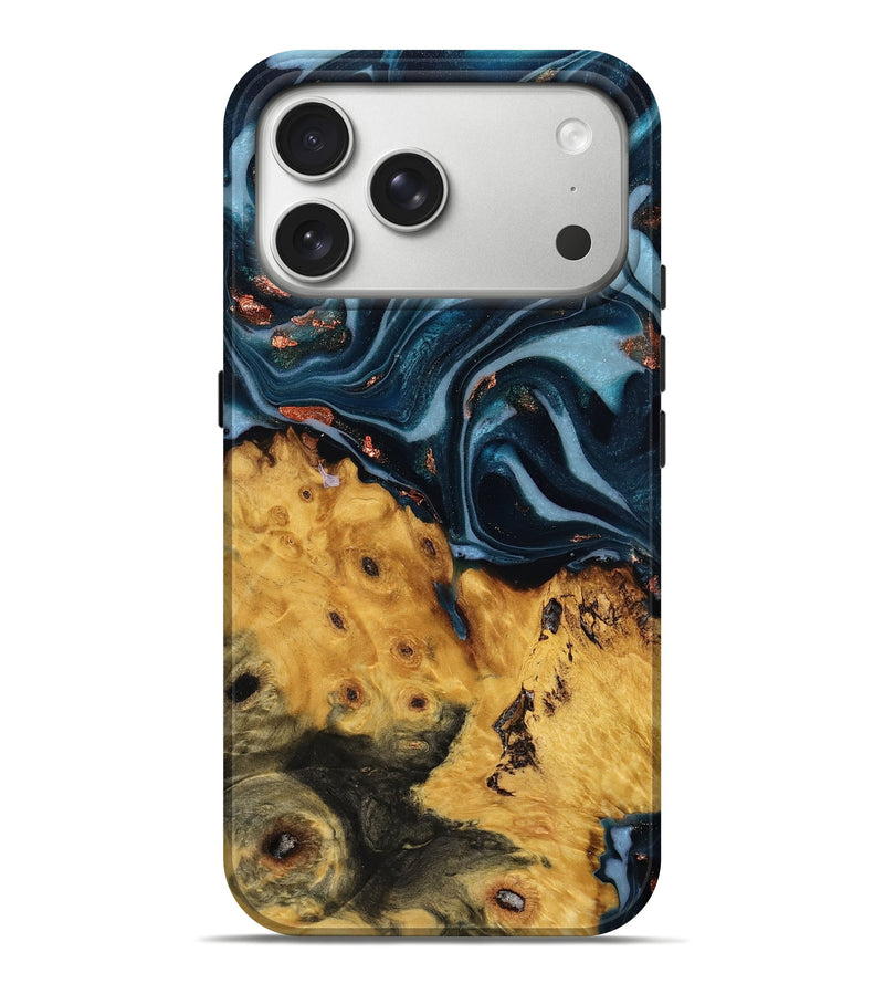 iPhone 17 Pro Max Wood Live Edge Phone Case - Martin (Teal & Gold, 787765)