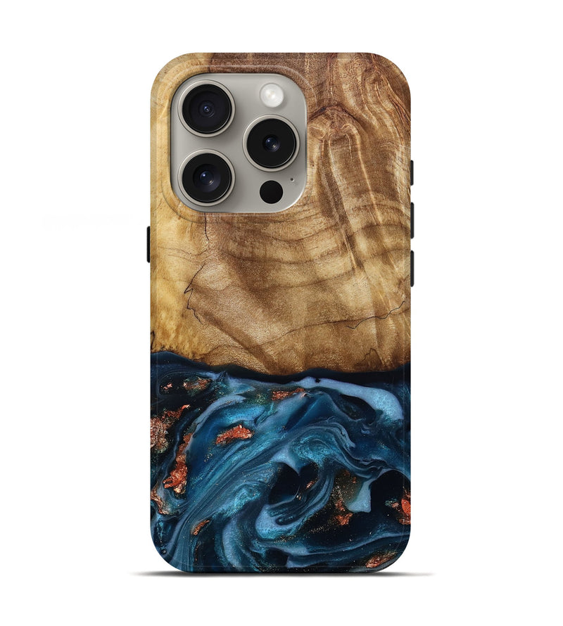 iPhone 16 Pro Wood Live Edge Phone Case - Jodie (Teal & Gold, 787766)