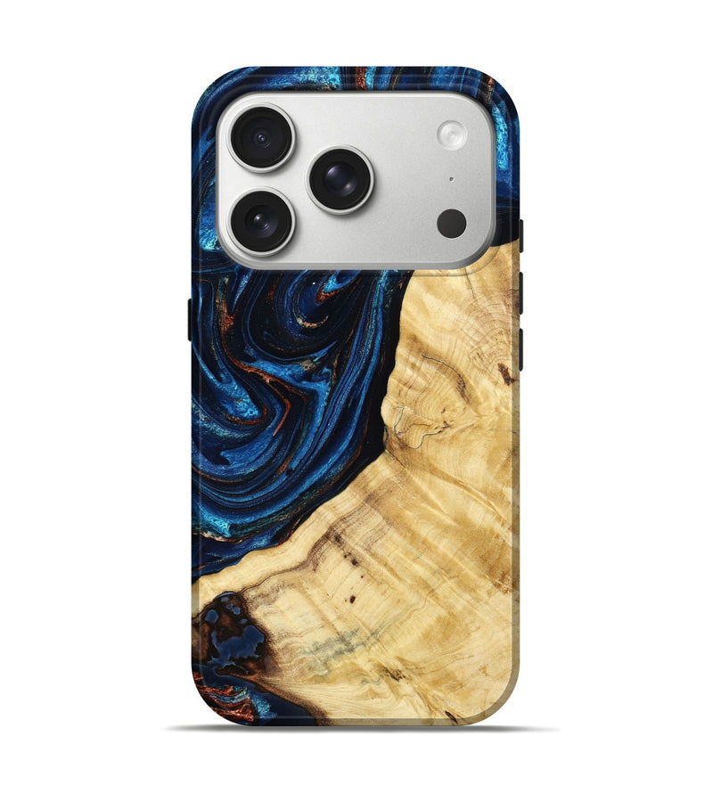 iPhone 17 Pro Wood Live Edge Phone Case - Bo (Teal & Gold, 787773)