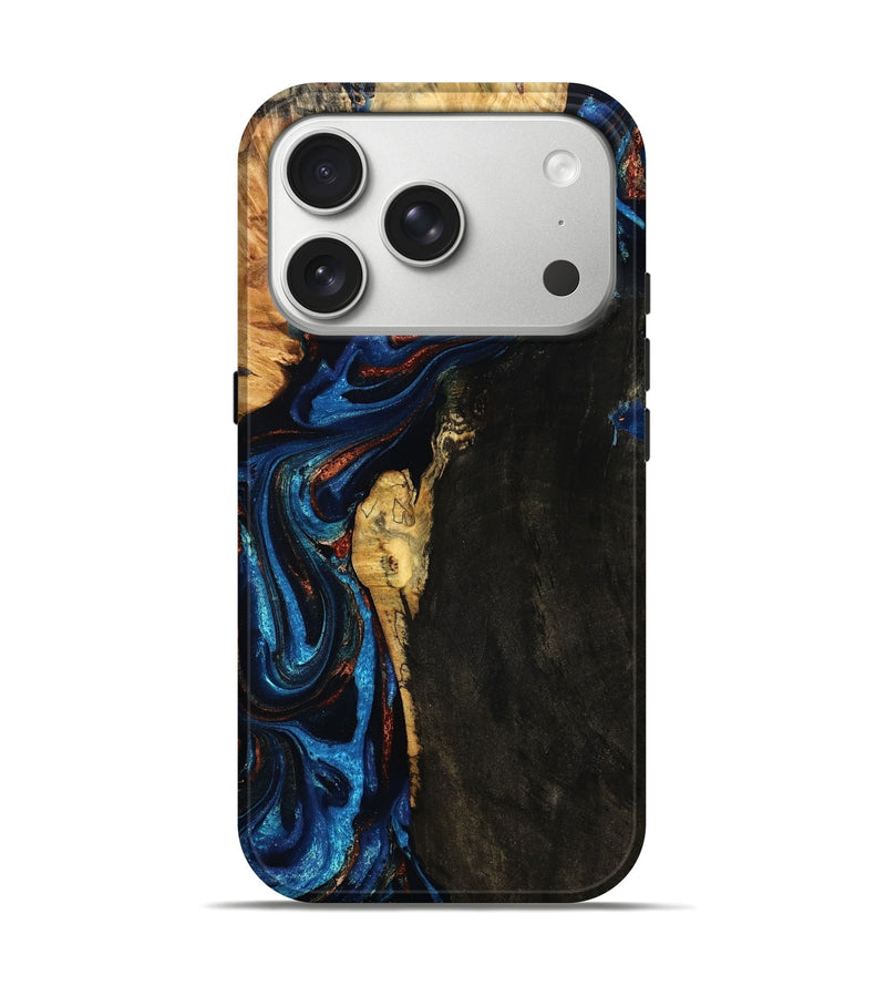 iPhone 17 Pro Wood Live Edge Phone Case - Katelyn (Teal & Gold, 787792)