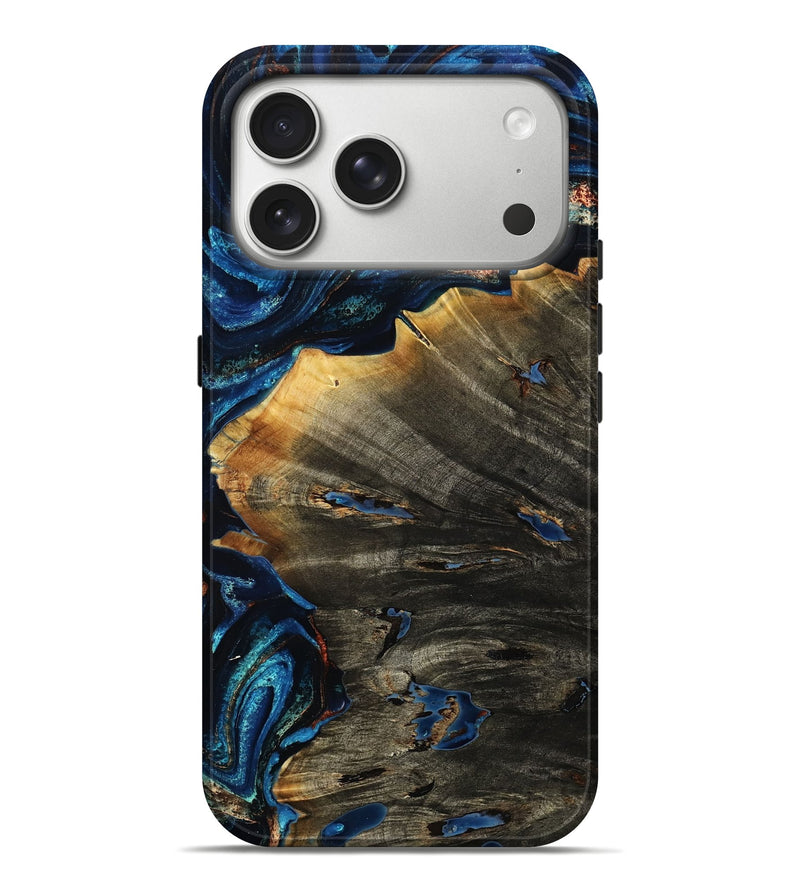 iPhone 17 Pro Max Wood Live Edge Phone Case - Ahmed (Teal & Gold, 787797)