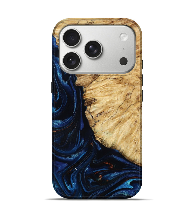 iPhone 17 Pro Wood Live Edge Phone Case - Memphis (Blue, 787798)
