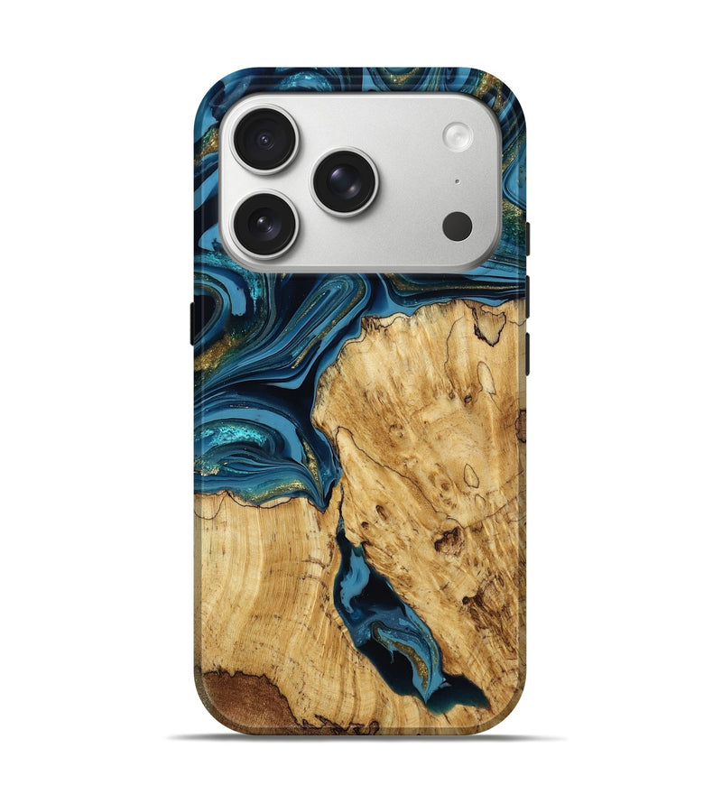 iPhone 17 Pro Wood Live Edge Phone Case - Roman (Teal & Gold, 787802)