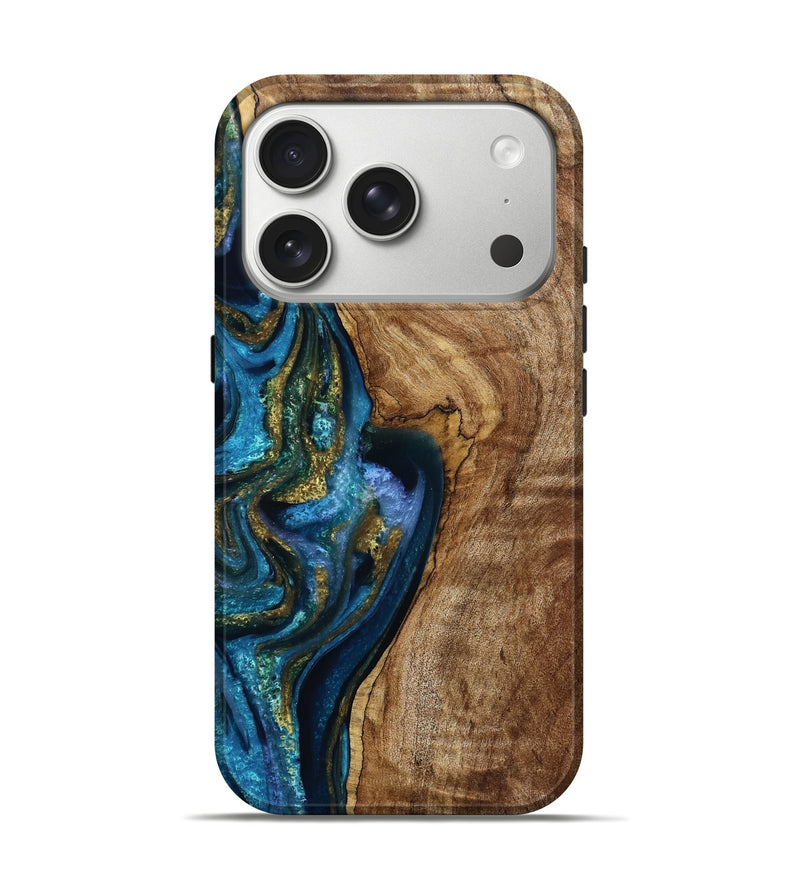 iPhone 17 Pro Wood Live Edge Phone Case - Kent (Teal & Gold, 787952)