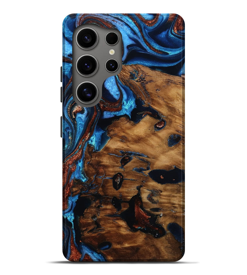 Galaxy S25 Ultra Wood Live Edge Phone Case - Karim (Teal & Gold, 787953)
