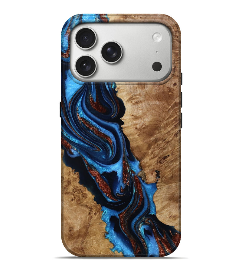 iPhone 17 Pro Max Wood Live Edge Phone Case - Lacie (Teal & Gold, 787954)