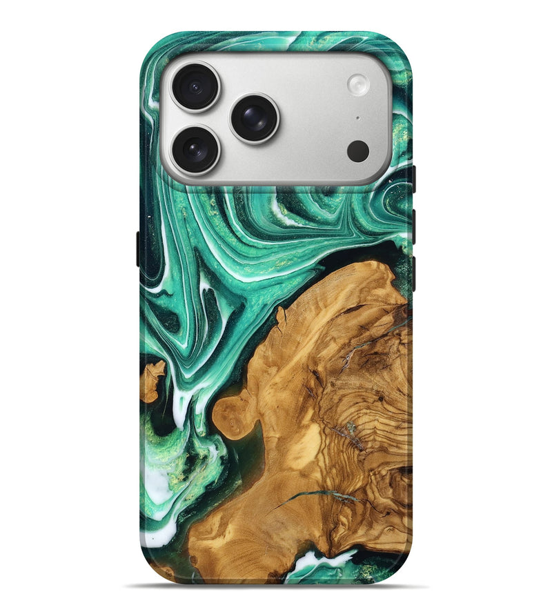 iPhone 17 Pro Max Wood Live Edge Phone Case - Cleta (Green, 787976)