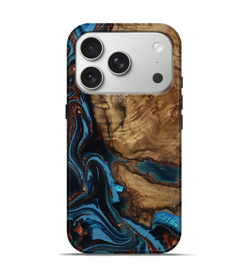 iPhone 17 Pro Wood Live Edge Phone Case - Brylee (Teal & Gold, 788257)