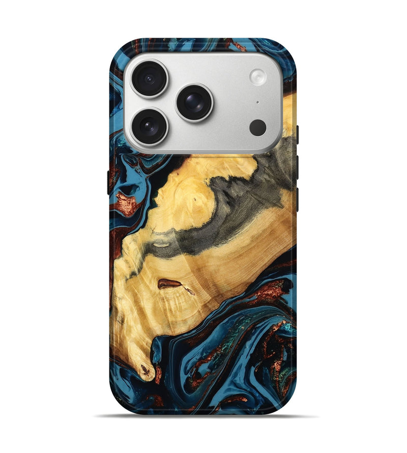 iPhone 17 Pro Wood Live Edge Phone Case - Rodrick (Teal & Gold, 788270)