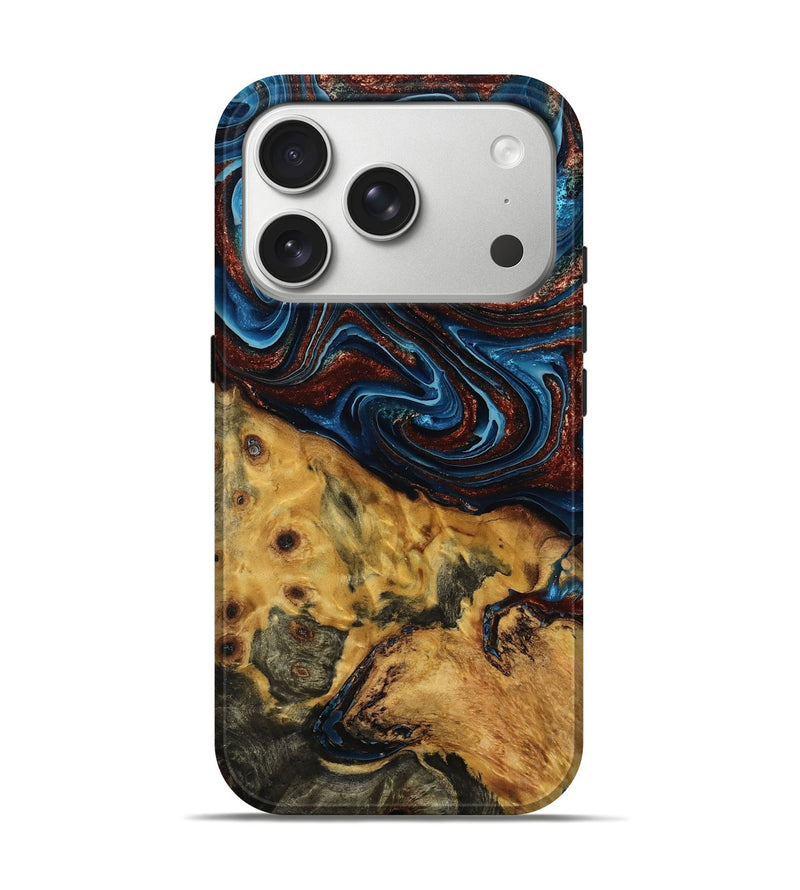 iPhone 17 Pro Wood Live Edge Phone Case - Noel (Teal & Gold, 788627)