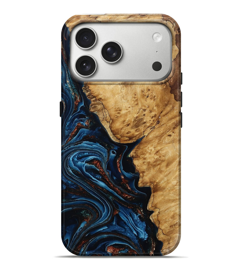 iPhone 17 Pro Max Wood Live Edge Phone Case - Hilton (Teal & Gold, 788631)