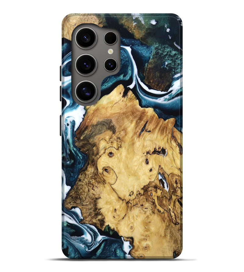 Galaxy S25 Ultra Wood Live Edge Phone Case - Florene (Blue, 788645)