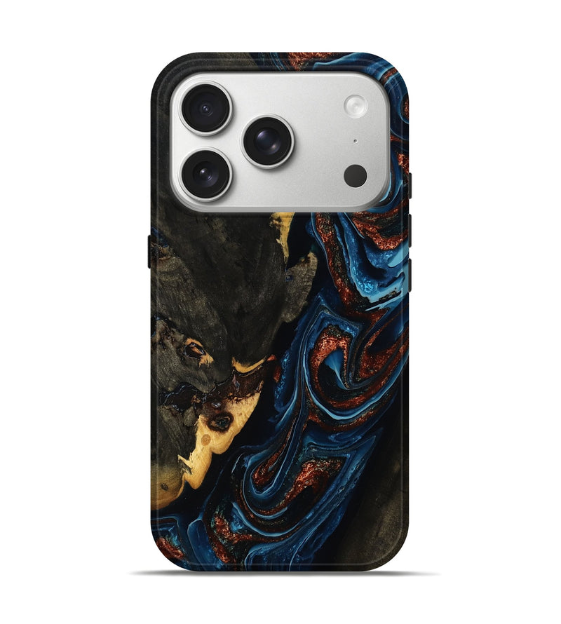 iPhone 17 Pro Wood Live Edge Phone Case - Cecile (Teal & Gold, 788646)