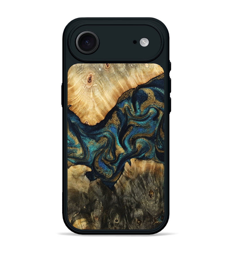 iPhone 17 Air Wood Phone Case - Ethan (Teal & Gold, 788671)