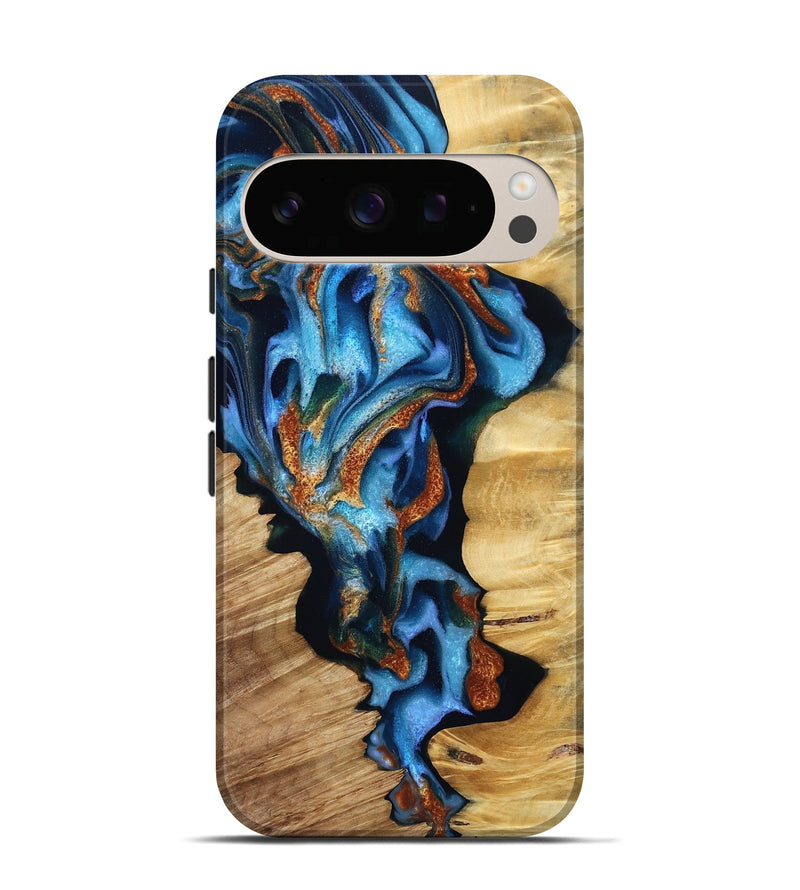 Pixel 10 Pro Wood Live Edge Phone Case - Jocelyn (Teal & Gold, 788831)