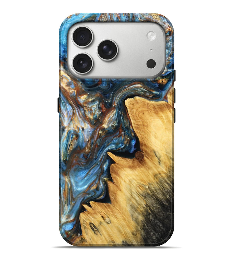 iPhone 17 Pro Max Wood Live Edge Phone Case - Zariah (Teal & Gold, 788836)