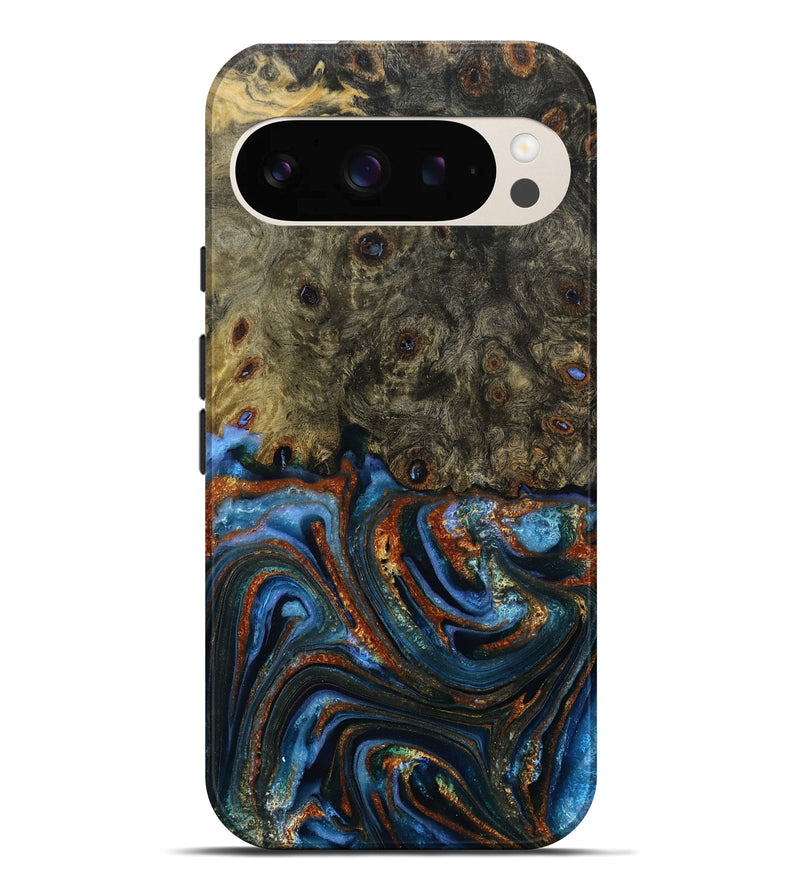 Pixel 10 Pro XL Wood Live Edge Phone Case - Deron (Teal & Gold, 788844)