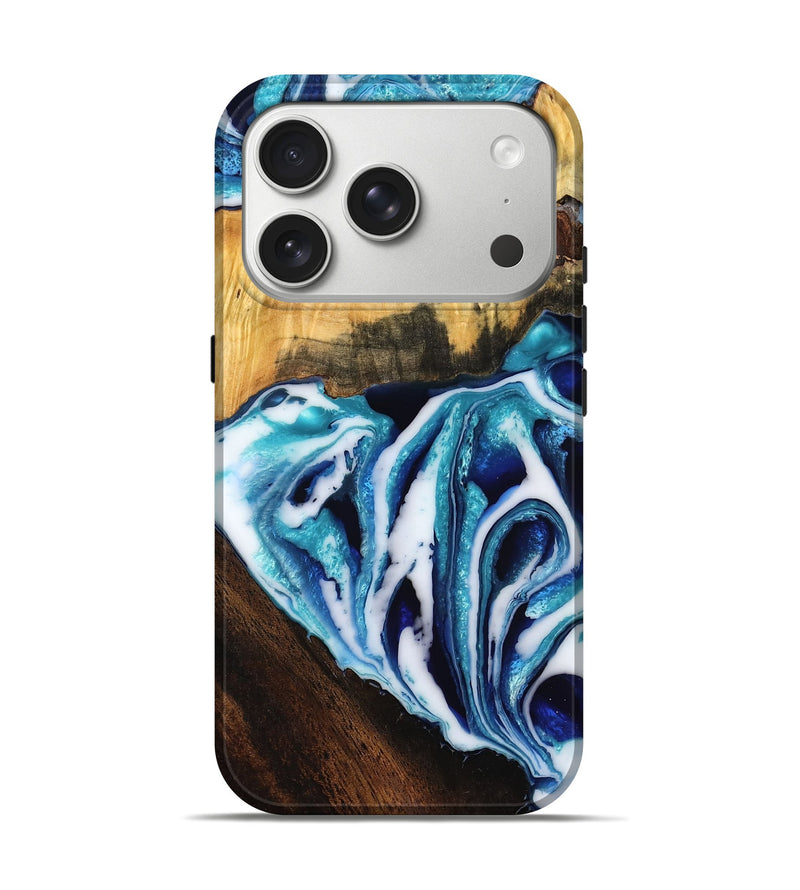 iPhone 17 Pro Wood Live Edge Phone Case - Lige (Blue, 788857)