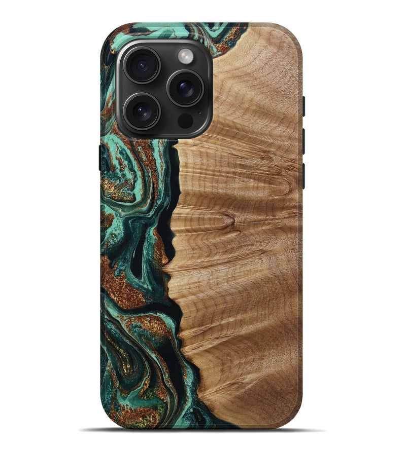 iPhone 16 Pro Max Wood Live Edge Phone Case - Hassan (Green, 788858)