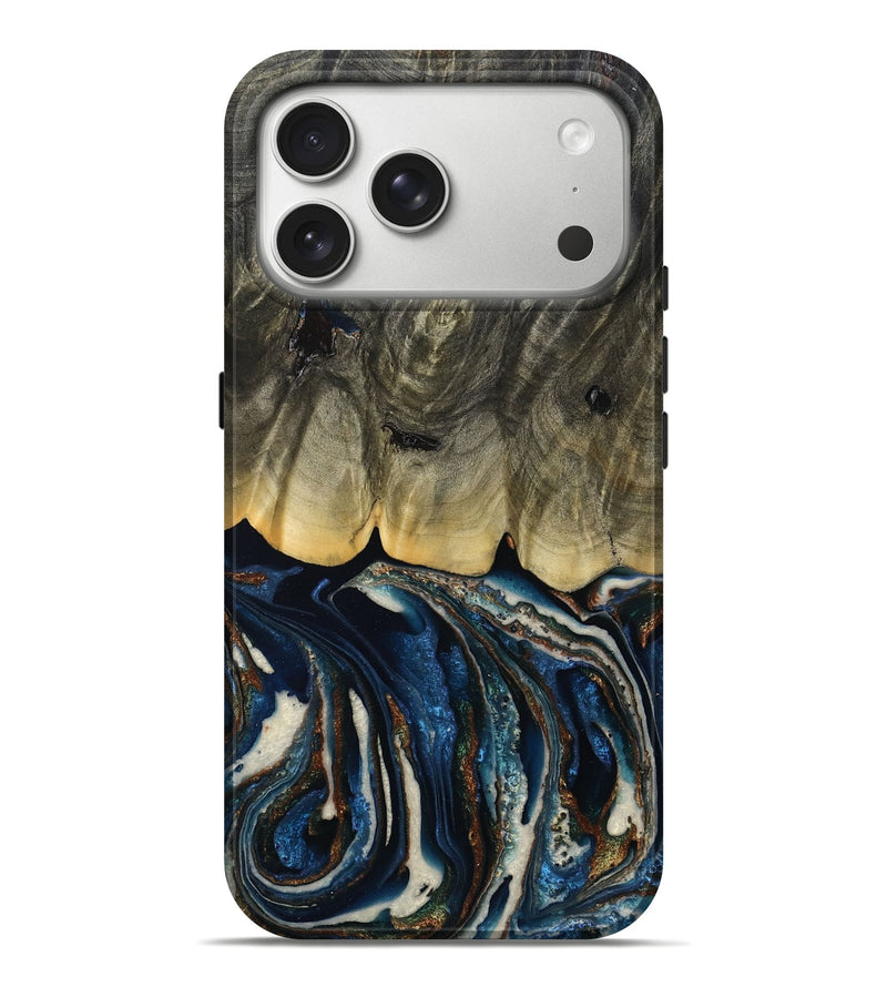 iPhone 17 Pro Max Wood Live Edge Phone Case - Romeo (Teal & Gold, 788860)