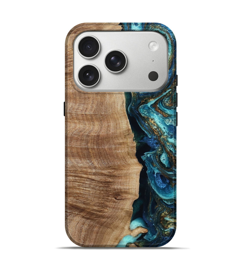 iPhone 17 Pro Wood Live Edge Phone Case - Phebe (Teal & Gold, 788863)