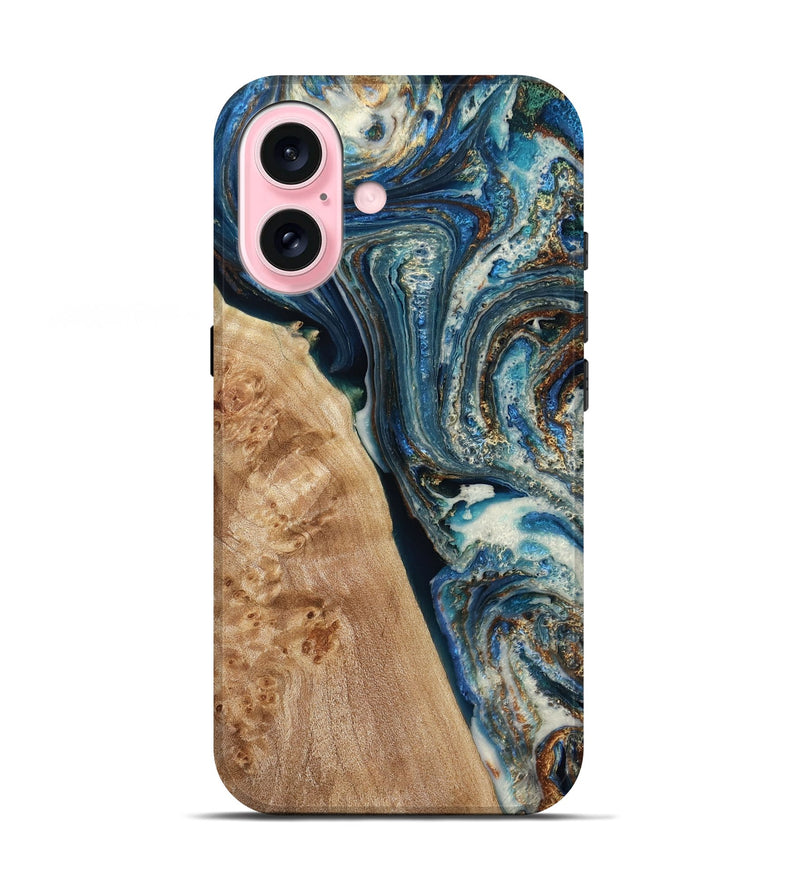 iPhone 17 Wood Live Edge Phone Case - Mavis (Teal & Gold, 788866)