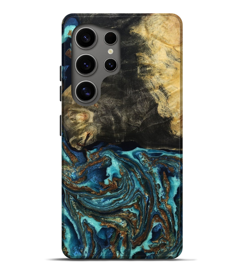 Galaxy S25 Ultra Wood Live Edge Phone Case - Emmie (Teal & Gold, 788878)