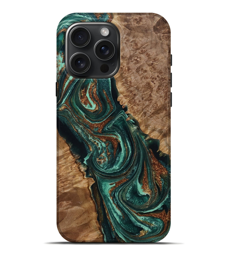 iPhone 16 Pro Max Wood Live Edge Phone Case - Madisen (Green, 788879)
