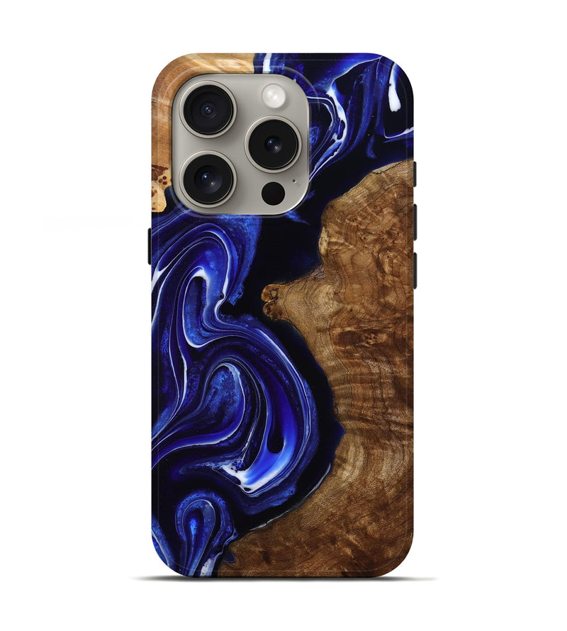 iPhone 16 Pro Wood Live Edge Phone Case - Eugene (Blue, 788886)