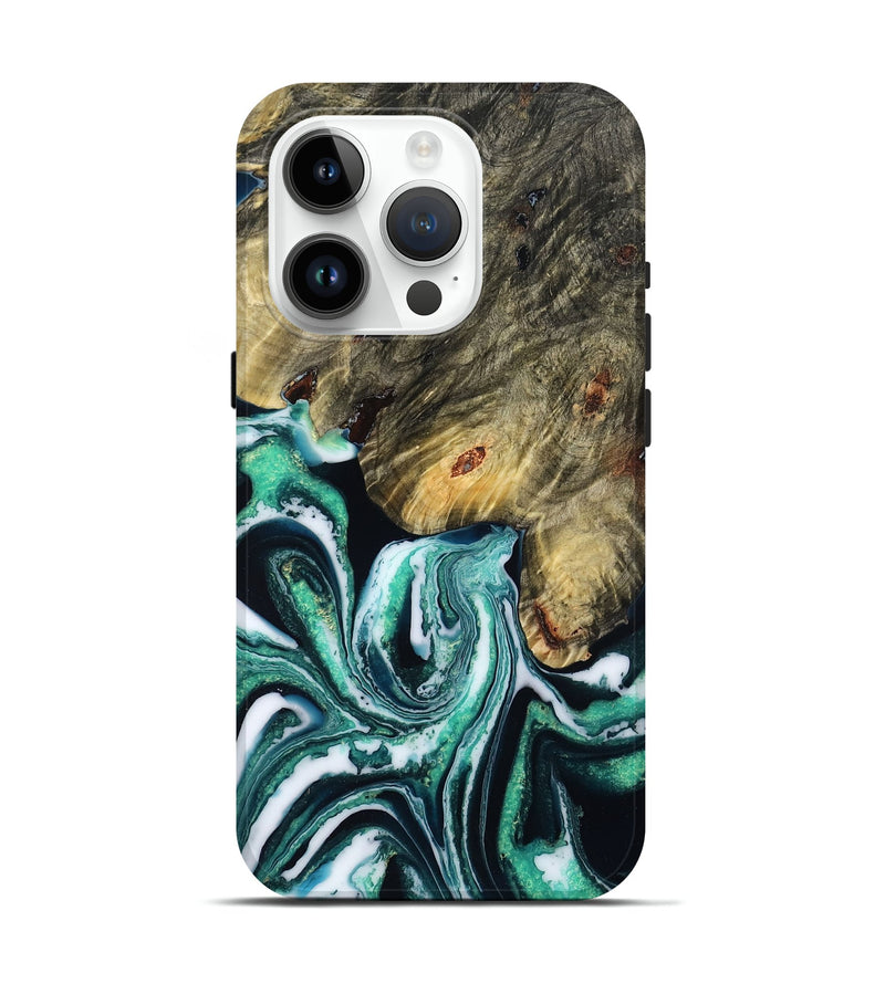 iPhone 15 Pro Wood Live Edge Phone Case - Rene (Green, 788891)