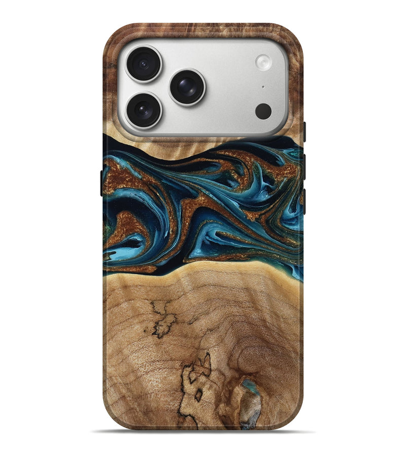 iPhone 17 Pro Max Wood Live Edge Phone Case - Luann (Teal & Gold, 788896)