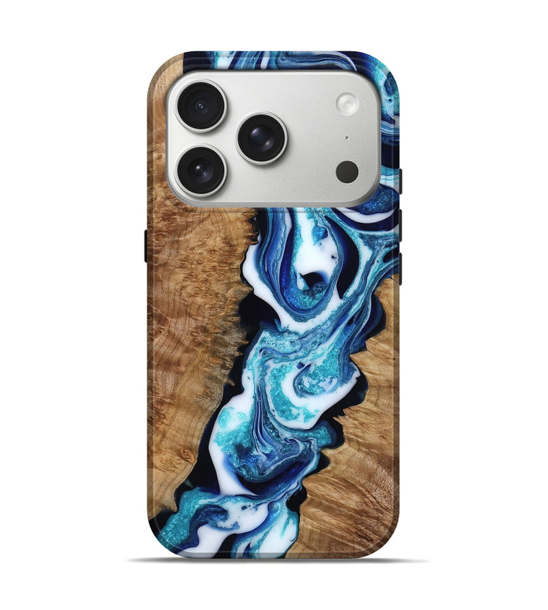 iPhone 17 Pro Wood Live Edge Phone Case - Ezra (Blue, 788912)