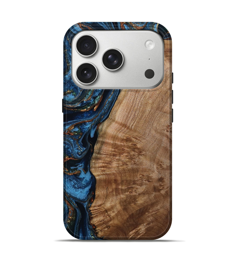 iPhone 17 Pro Wood Live Edge Phone Case - Seymour (Teal & Gold, 789072)