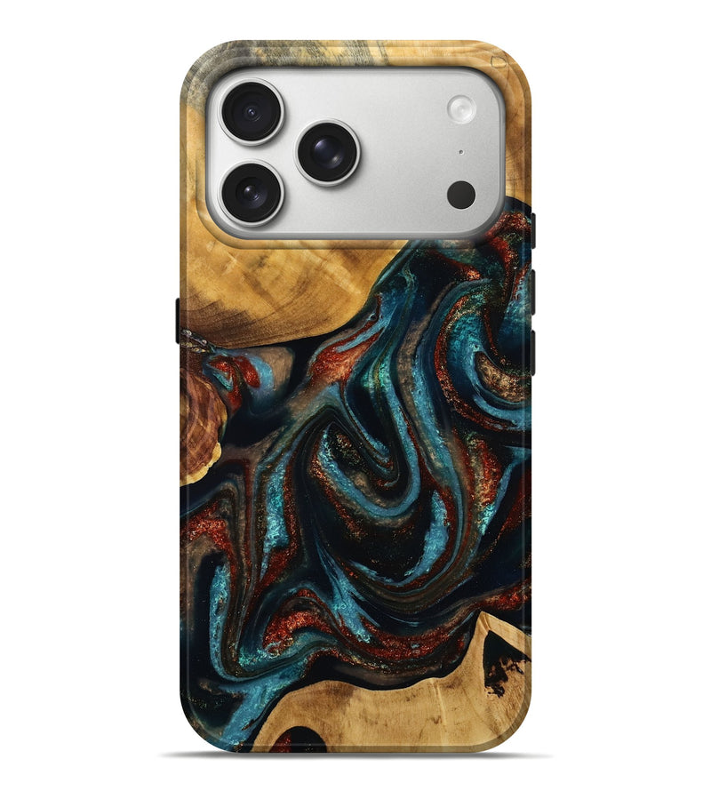 iPhone 17 Pro Max Wood Live Edge Phone Case - Roxann (Teal & Gold, 789075)