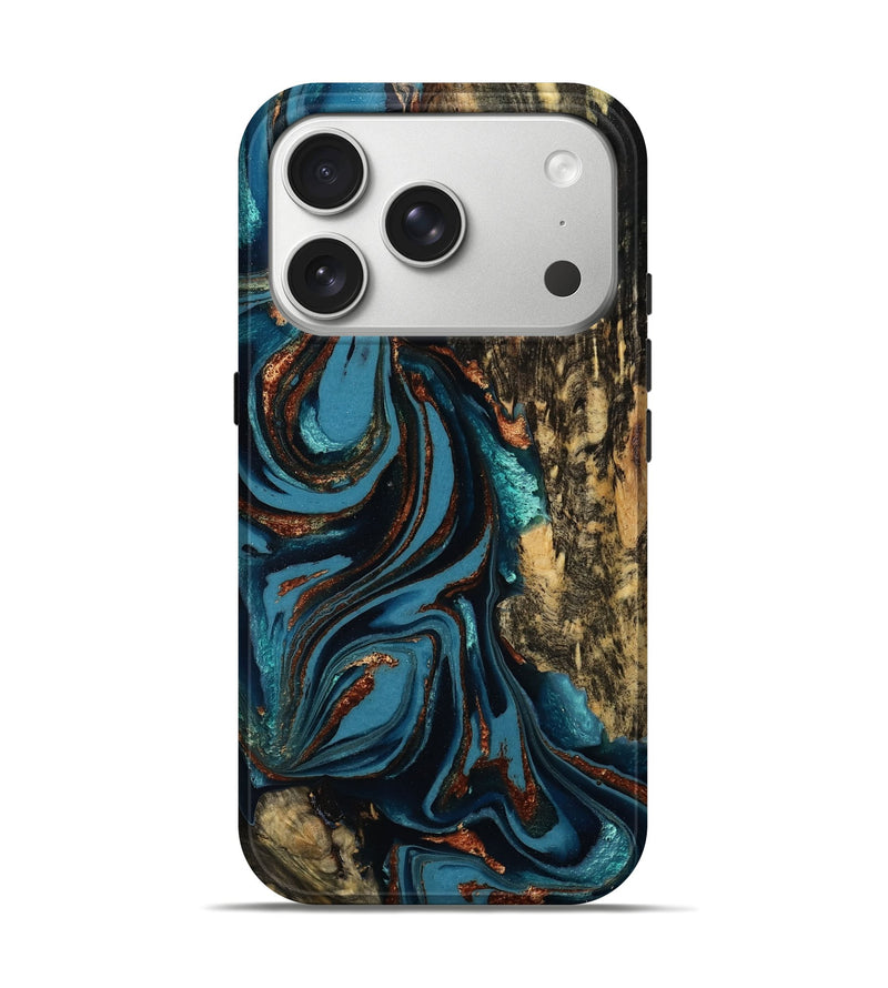 iPhone 17 Pro Wood Live Edge Phone Case - Dilan (Teal & Gold, 789088)