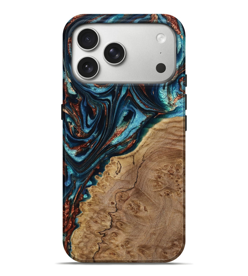iPhone 17 Pro Max Wood Live Edge Phone Case - Normand (Teal & Gold, 789286)